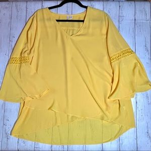 NWOT Cato yellow bell sleeve XL flowy top